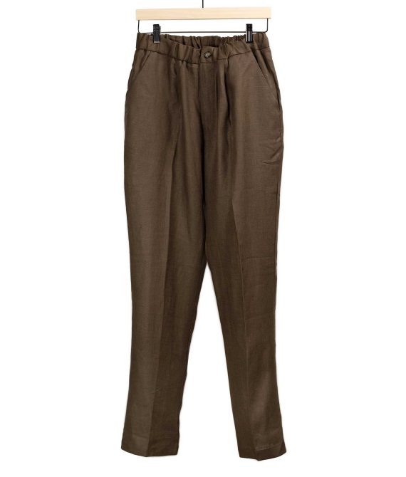 Pleated easy pants in chocolate brown midweight linen