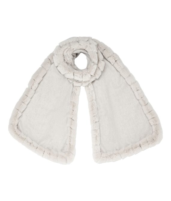 Women’s Cashmere Scarf With Fur Trim Pebble Grey