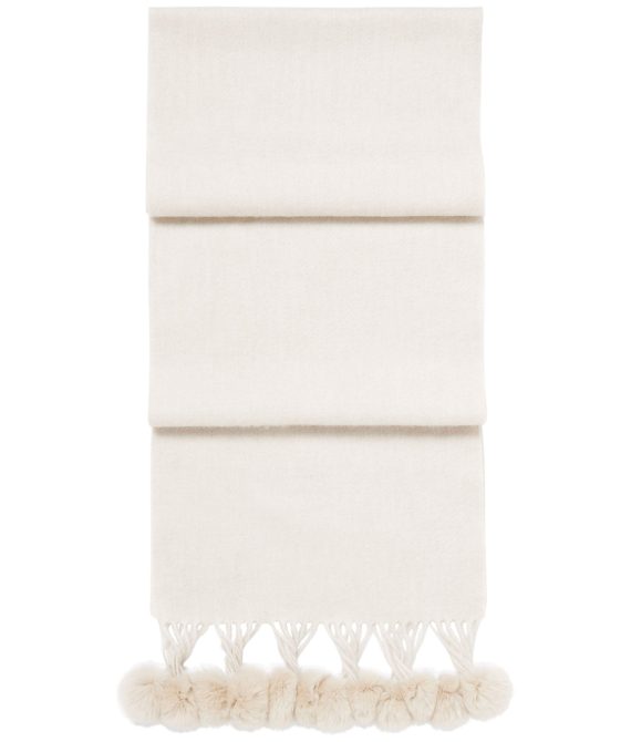 Women’s Fur Bobble Woven Cashmere Scarf Ecru White