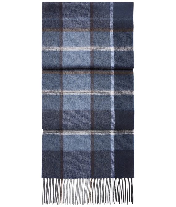 Unisex Cashmere Check Scarf Navy Blue