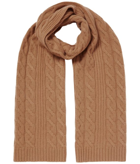 Women’s Cable Rib Cashmere Scarf Dark Camel Brown