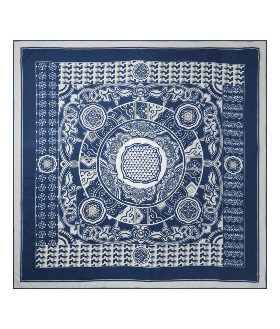 Women’s Cashmere Silk Printed Foulard Navy Blue