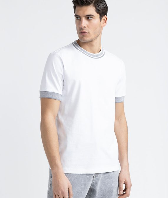 Pure cotton jersey T-shirt with knitted details